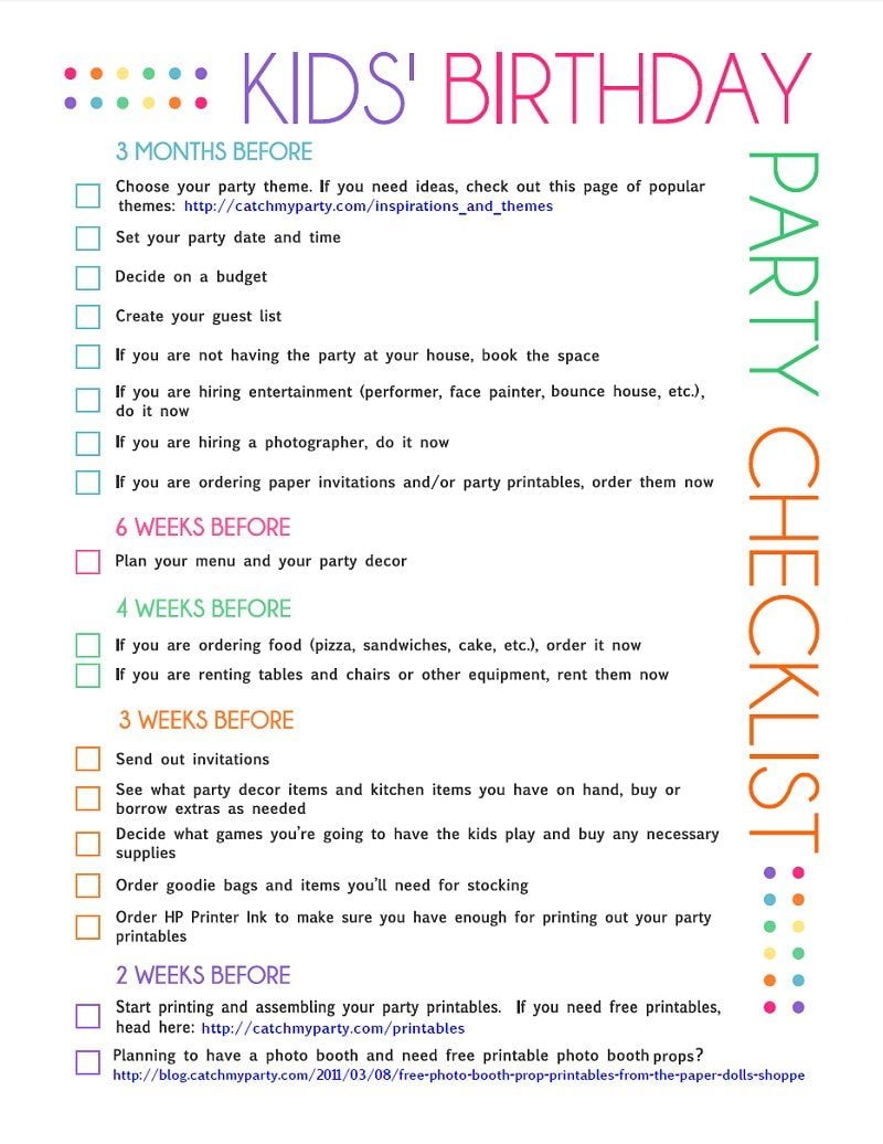 Printable Birthday Party Checklist