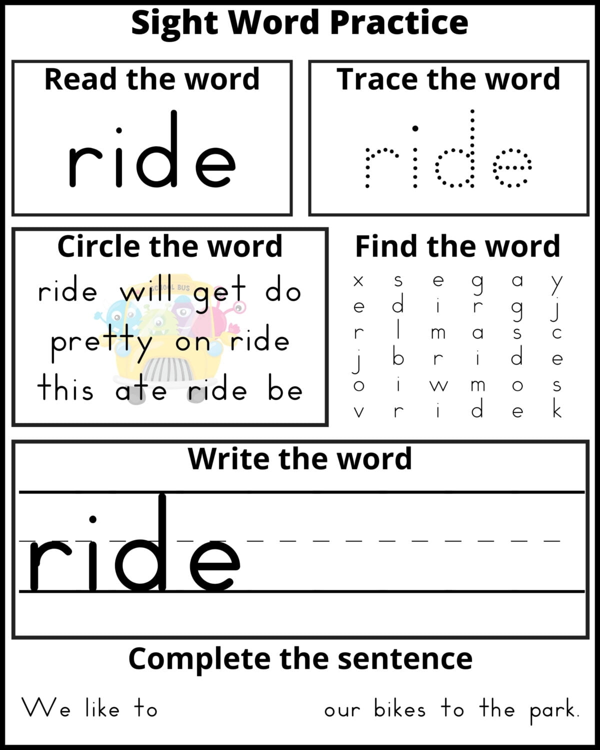 Kindergarten Printables Sight Words