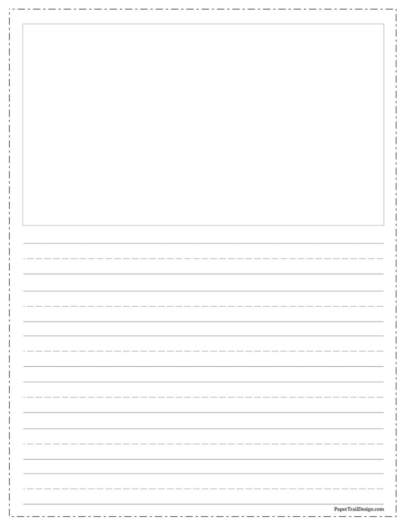 lined handwriting paper with picture box