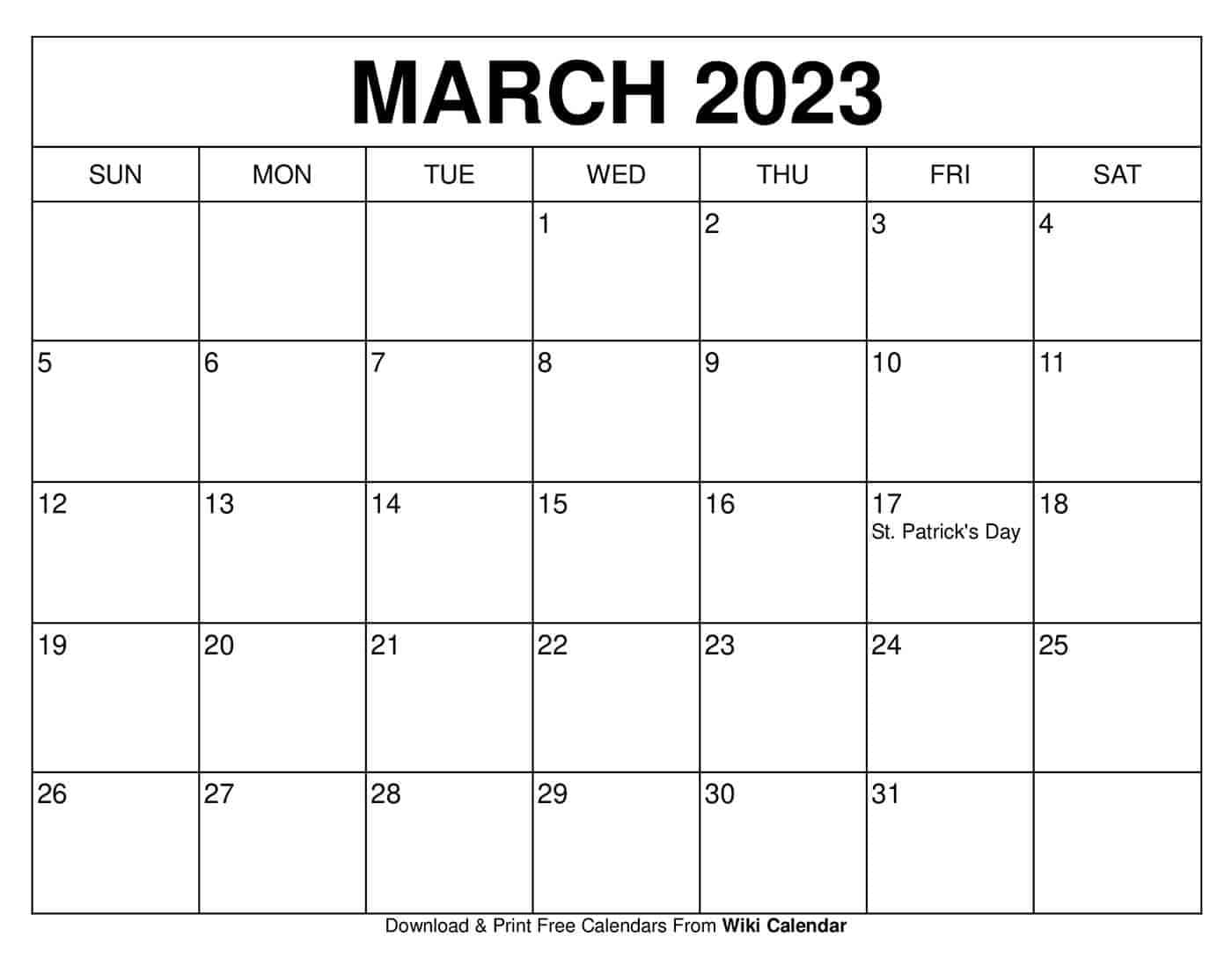 Printable Calendar March 2023