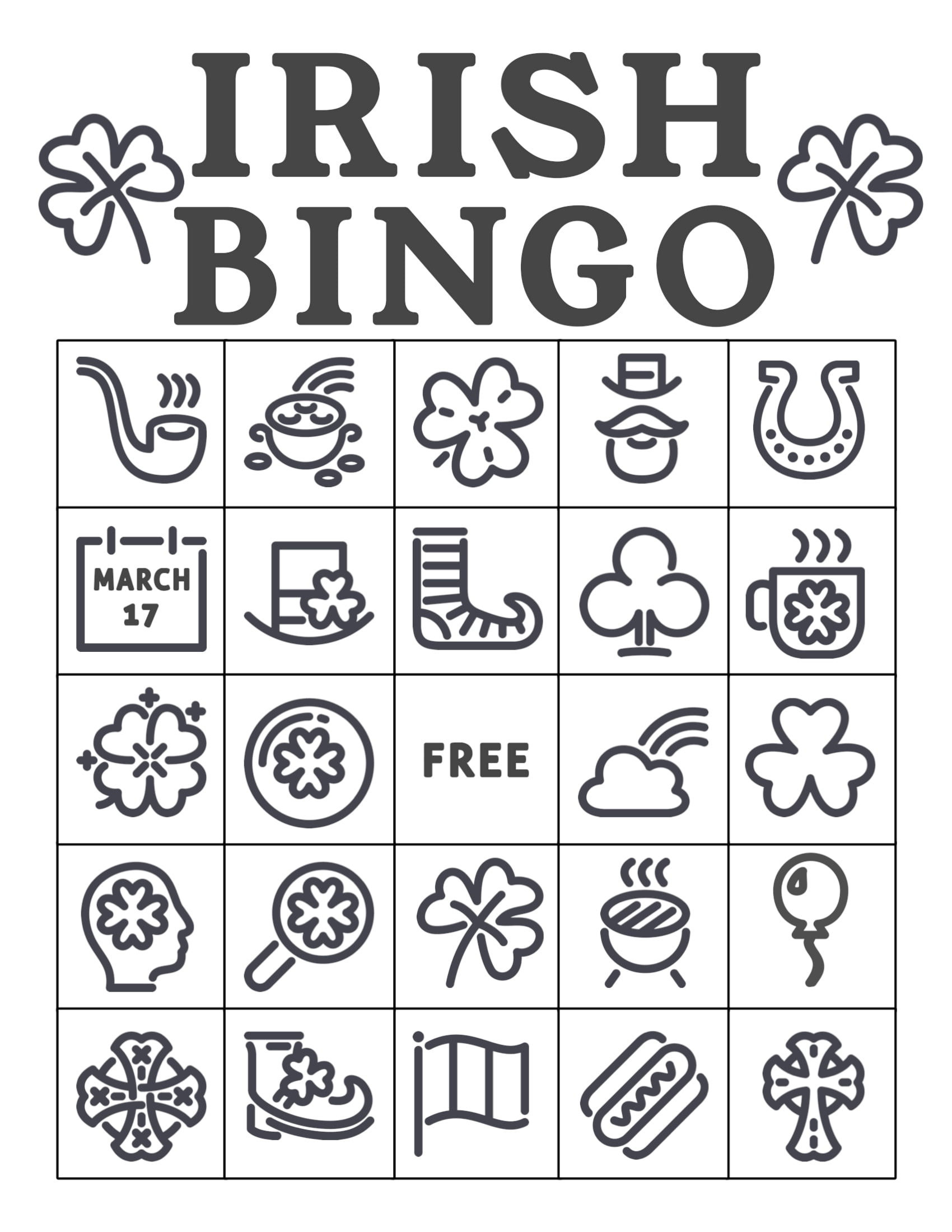 Printable Irish Bingo Cards