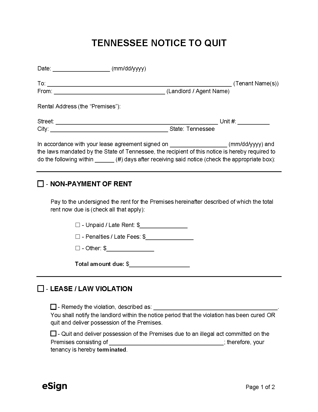 Printable Eviction Notice Tennessee
