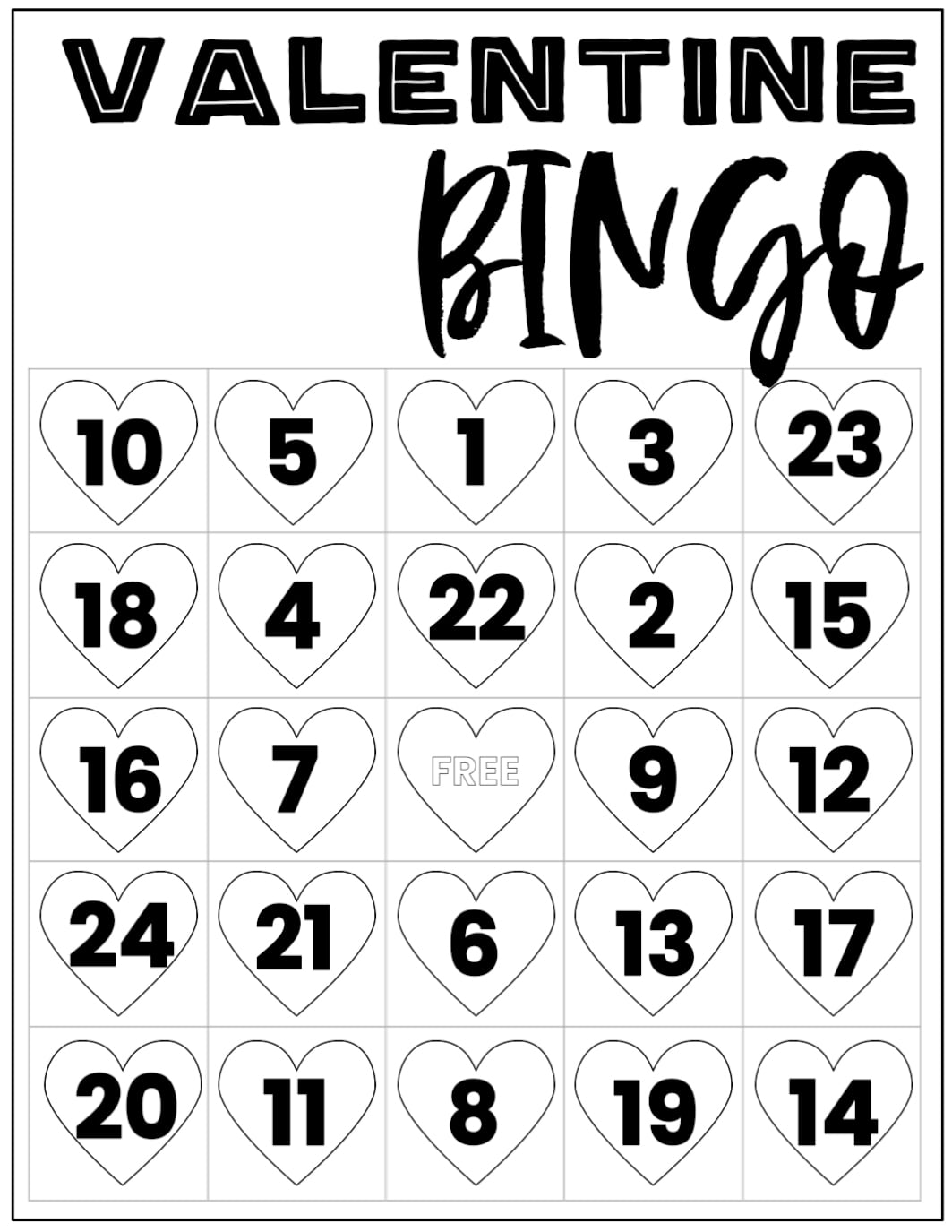 Printable Bingo Cards Valentines