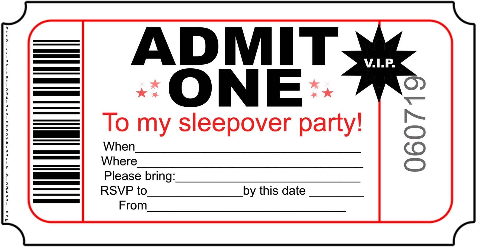 Printable Birthday Sleepover Invitations