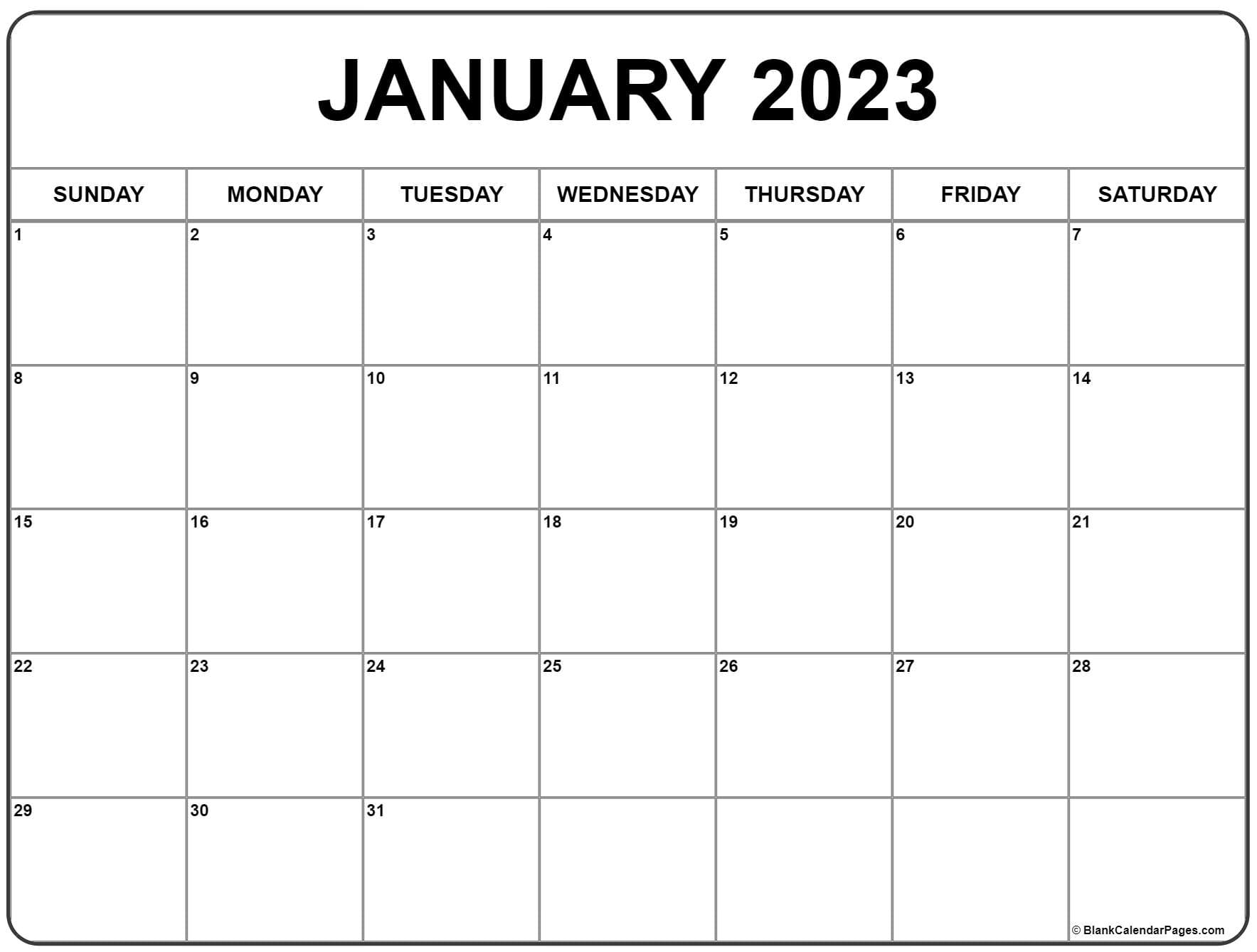 Printable Calendar 2023 Jan