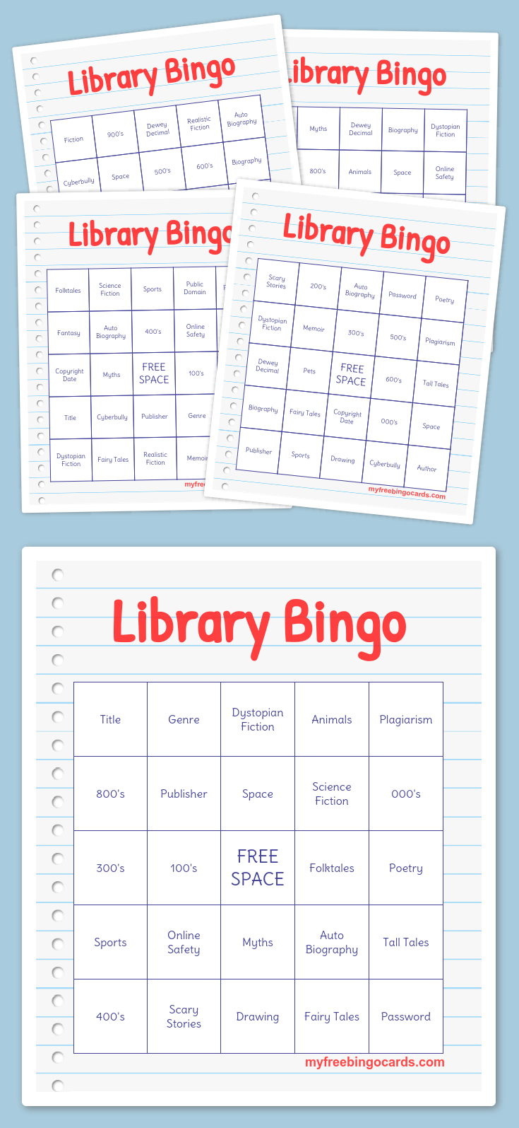 Printable Library Bingo Cards