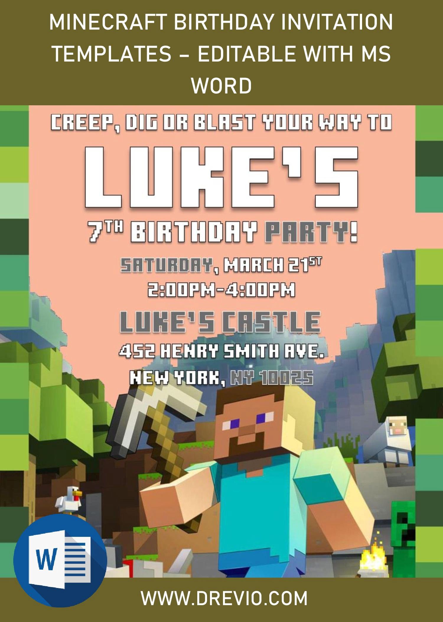 Printable Birthday Invitations Minecraft