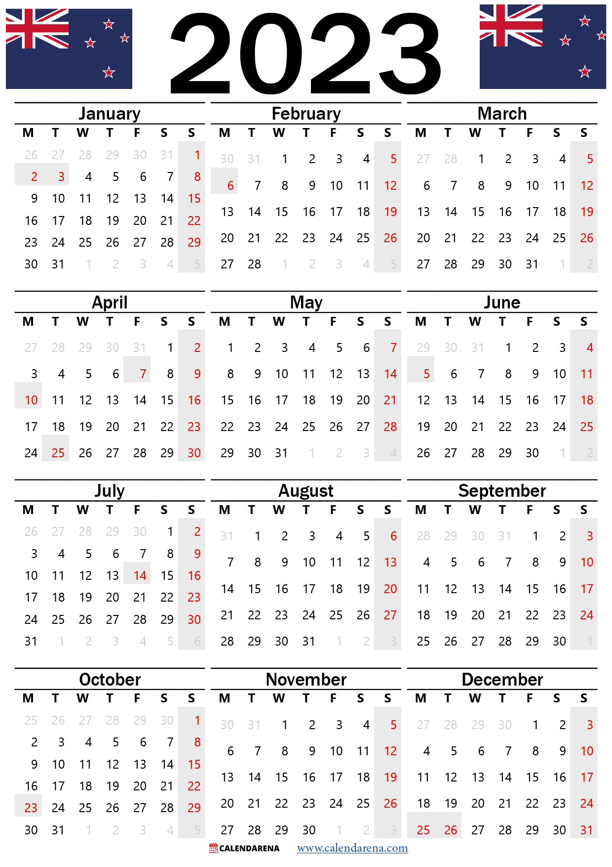 Printable Calendar 2023 Nz