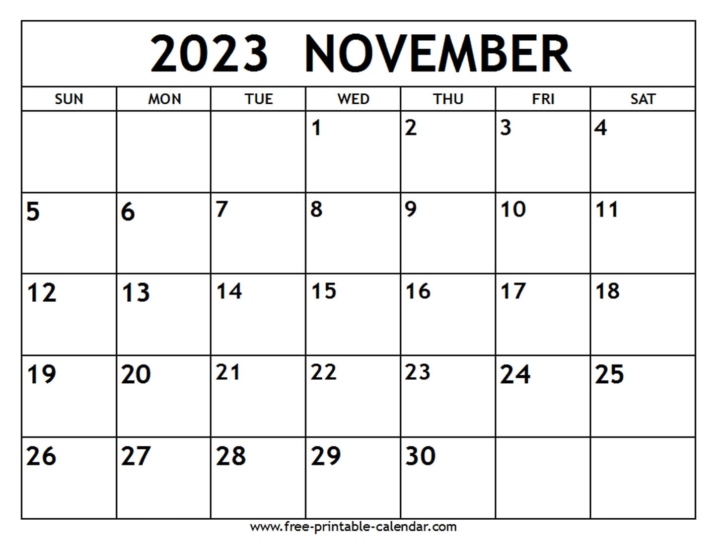 Printable Calendar 2023 November