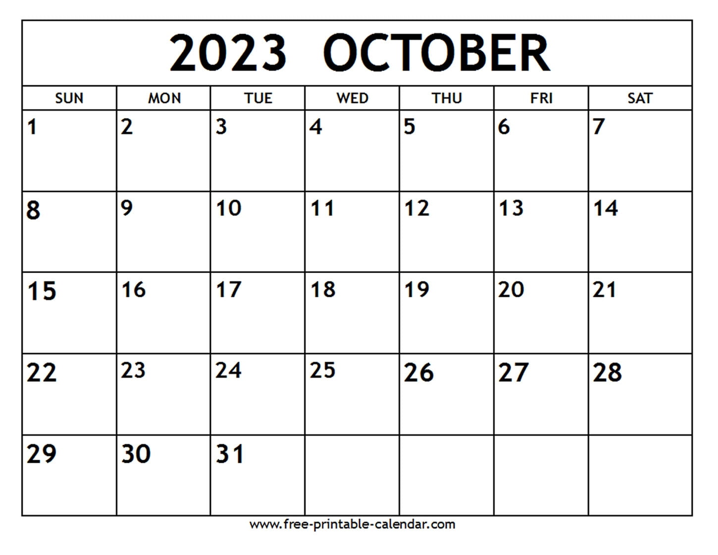 Printable Calendar 2023 October