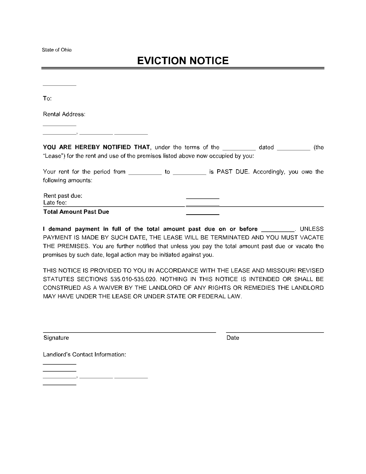 Printable Eviction Notice Ohio