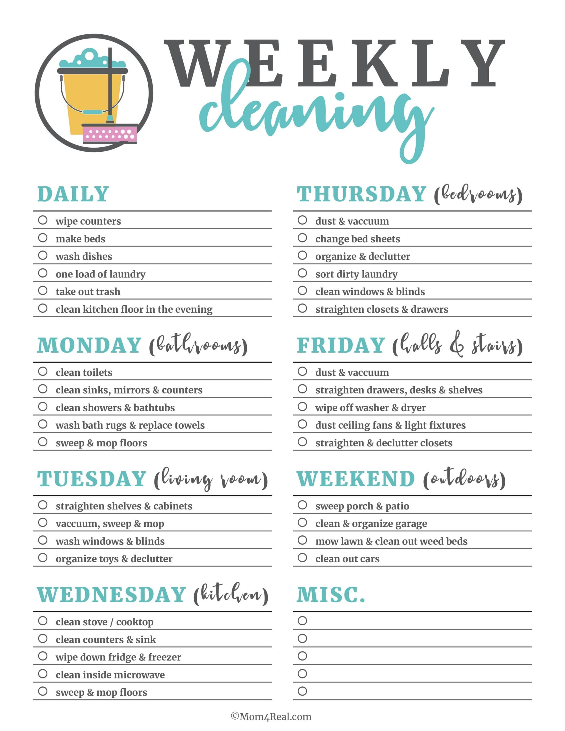 Printable Daily Cleaning Schedule
