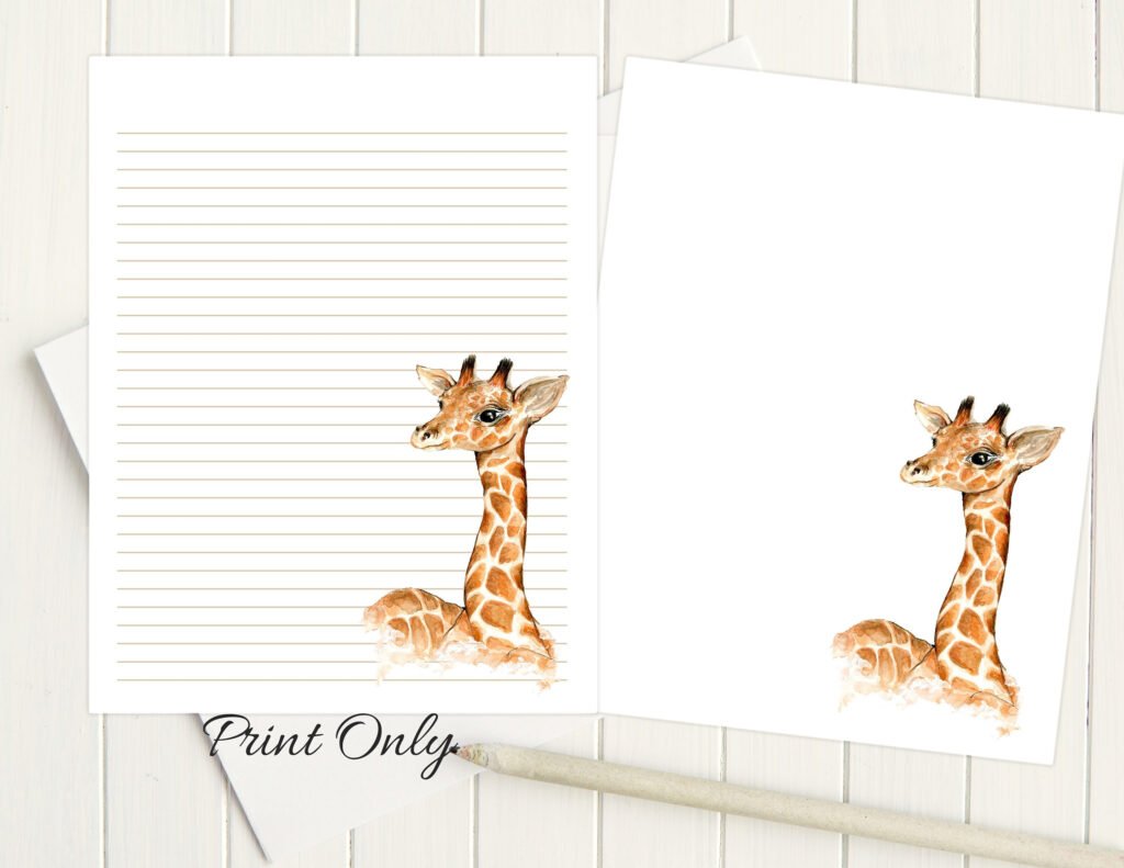 Printable Lined Stationery Paper Of Giraffes
