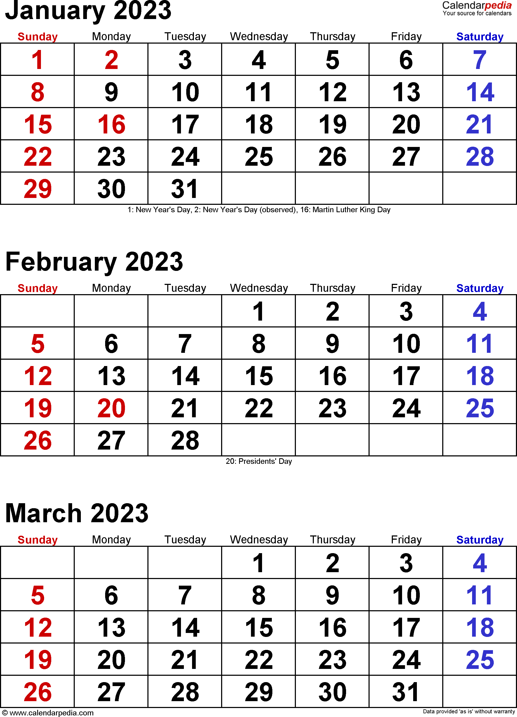 Printable Calendar Quarterly 2023