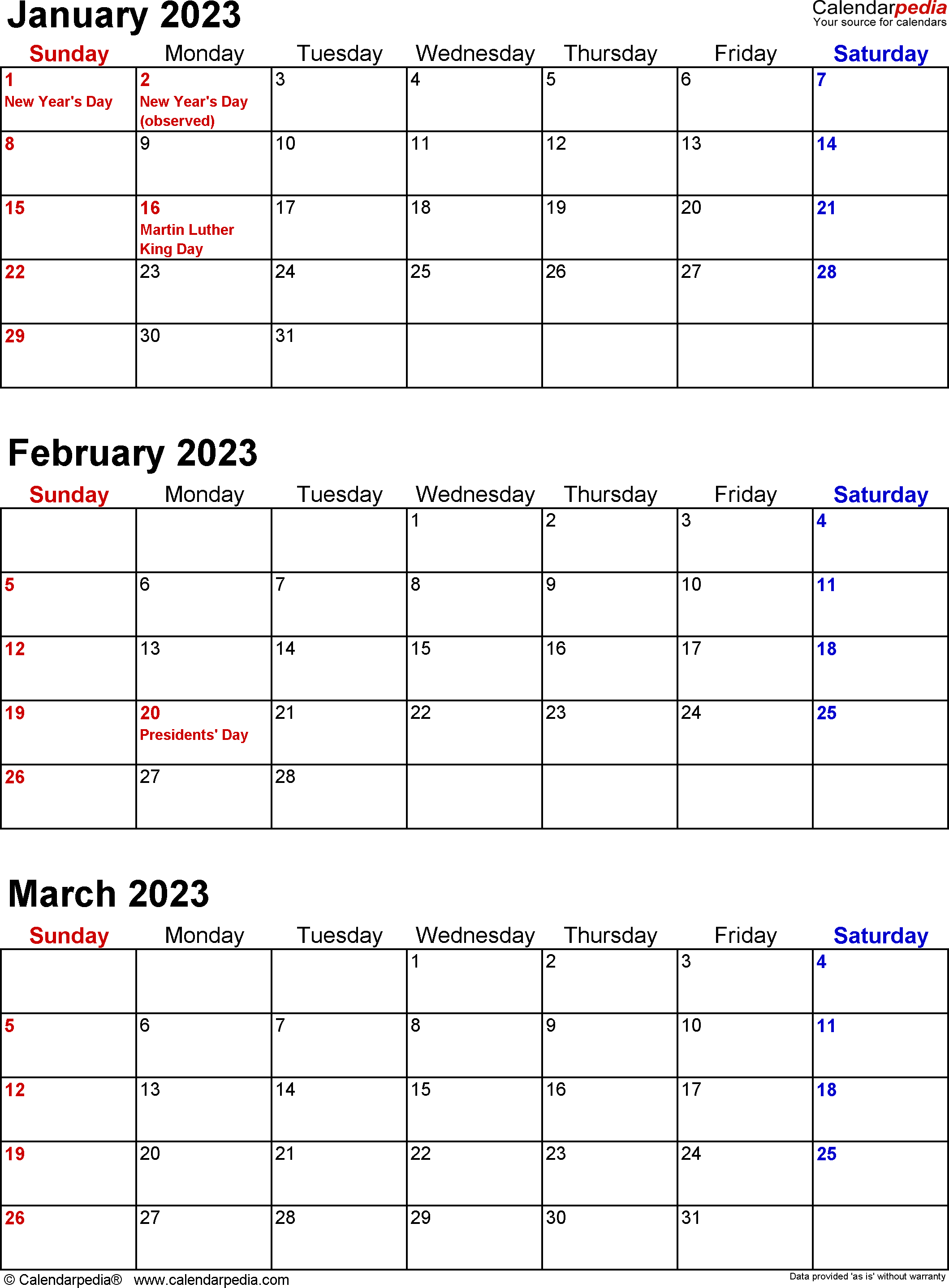 Printable Calendar Quarterly 2023