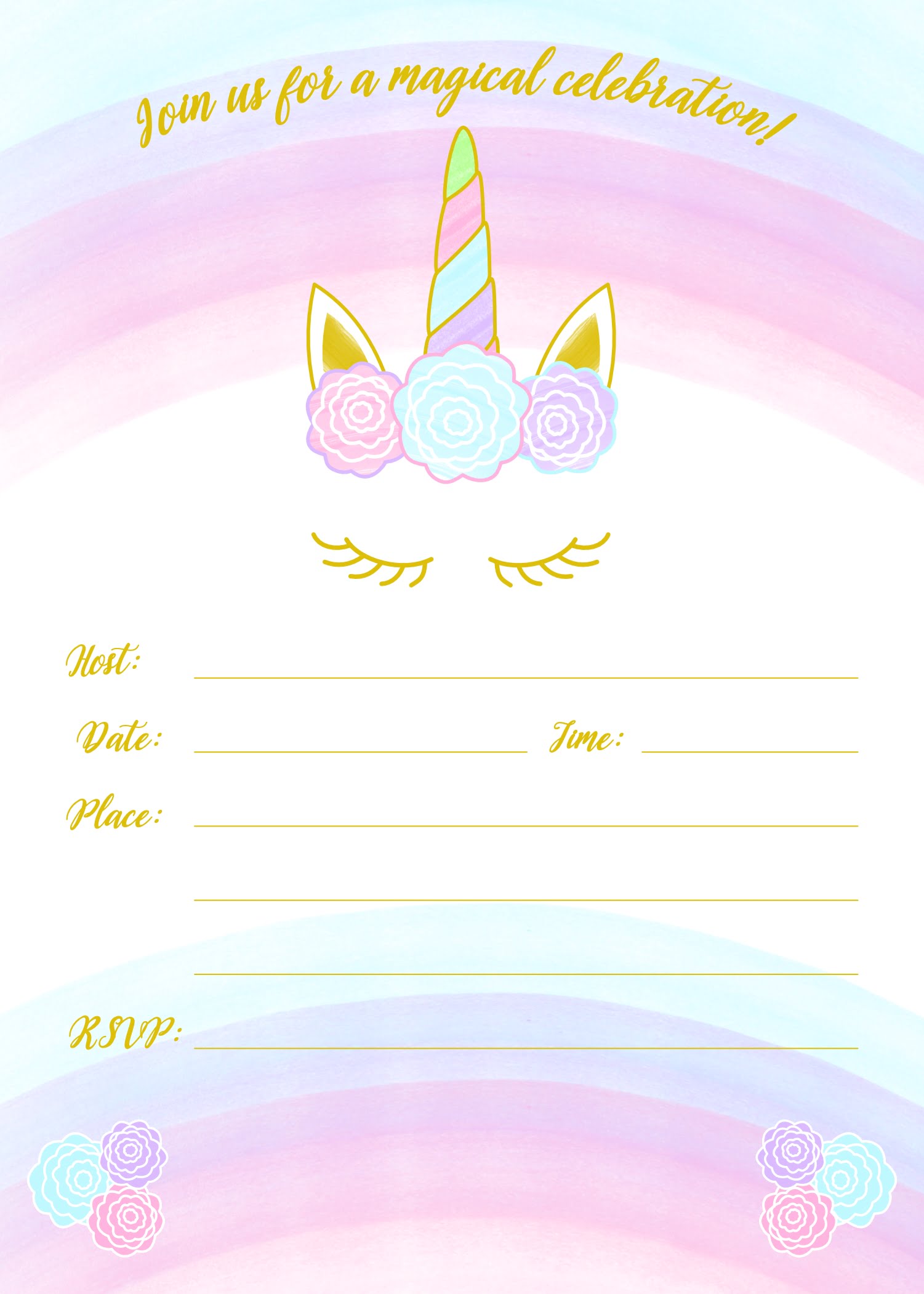 Printable Birthday Invitations Unicorn