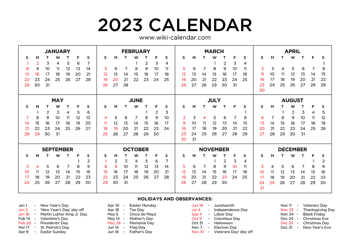 Printable Calendar 2023 Holidays