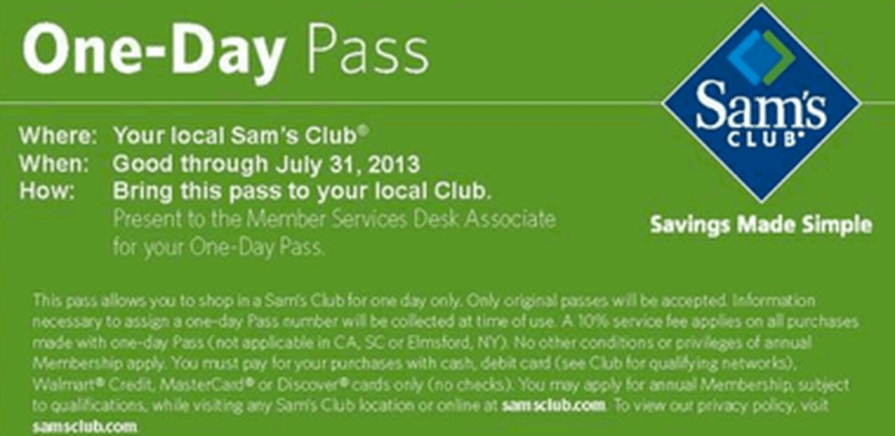 Printable One Day Pass For Sam's Club