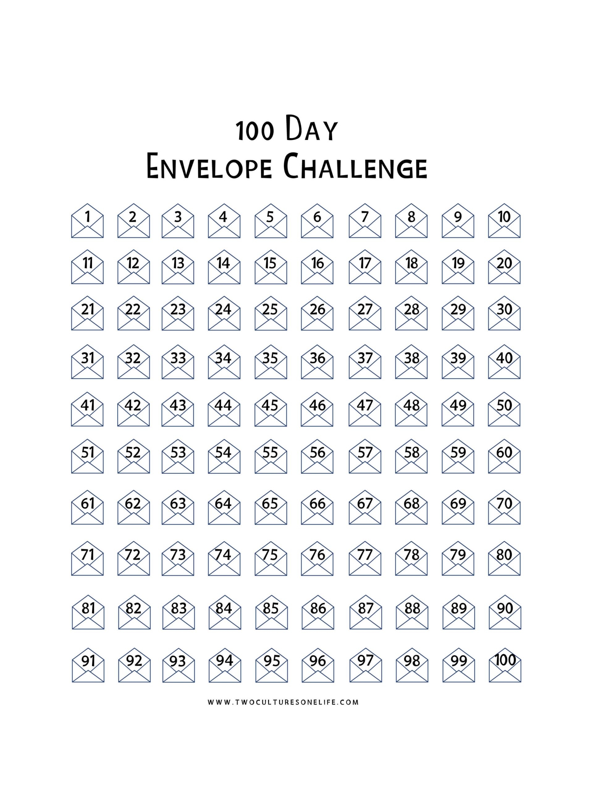 free printable 100 envelope challenge