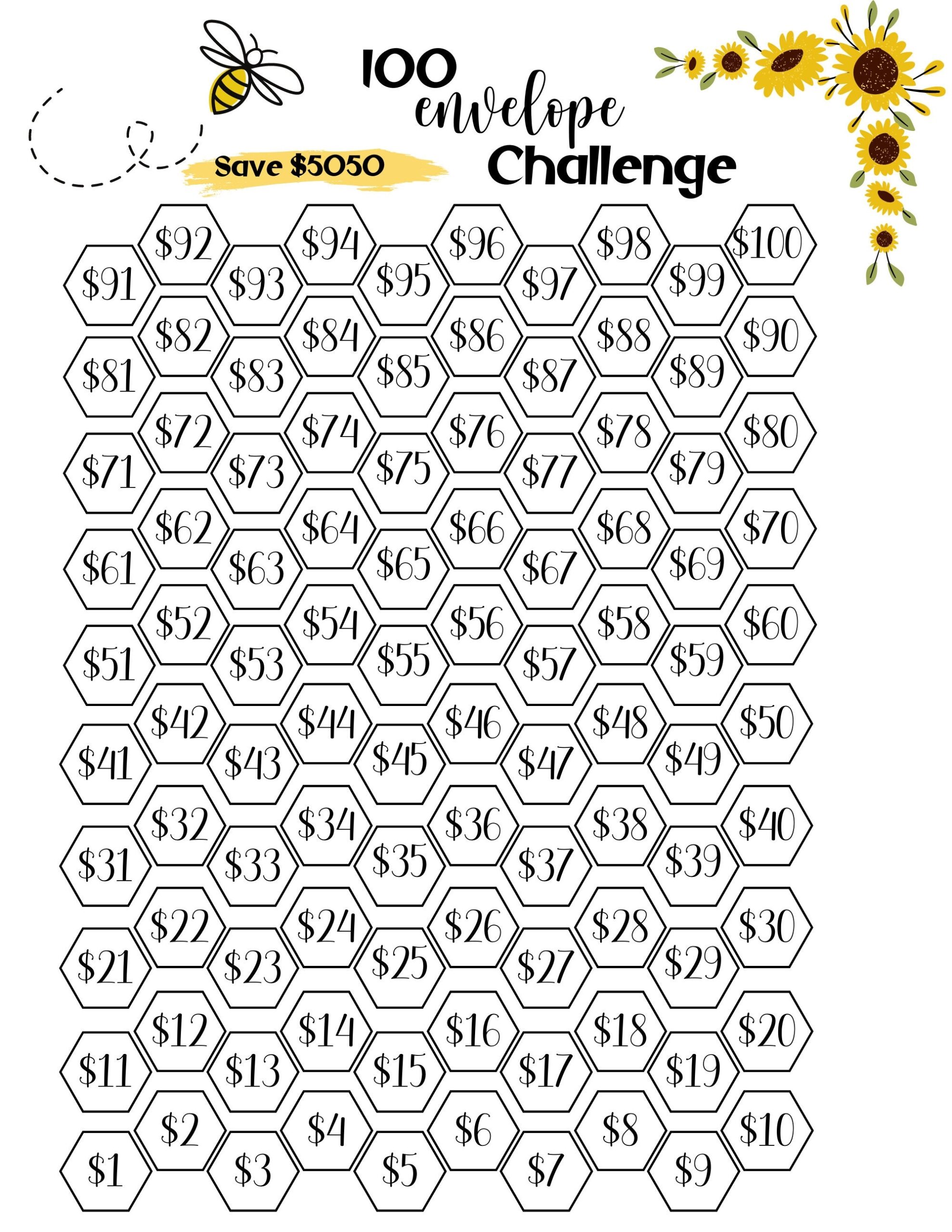 free printable 100 envelope challenge