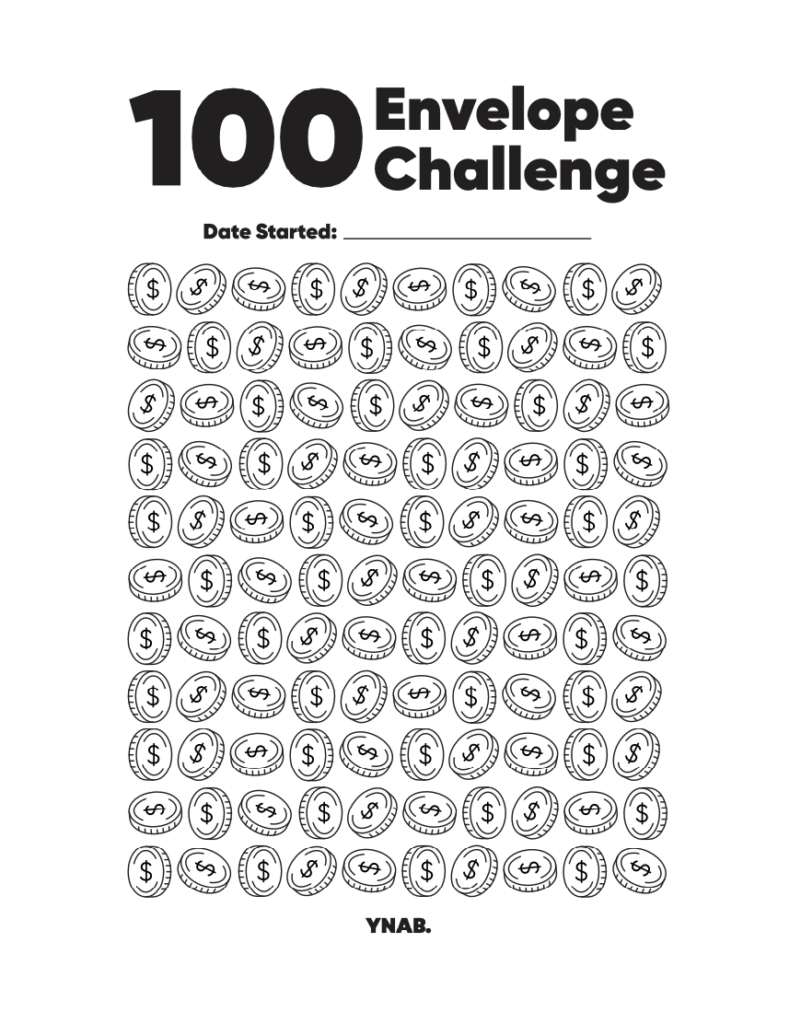 free printable 100 envelope challenge