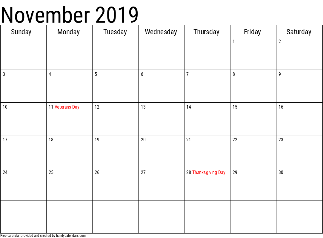 free printable november 2019 calendar
