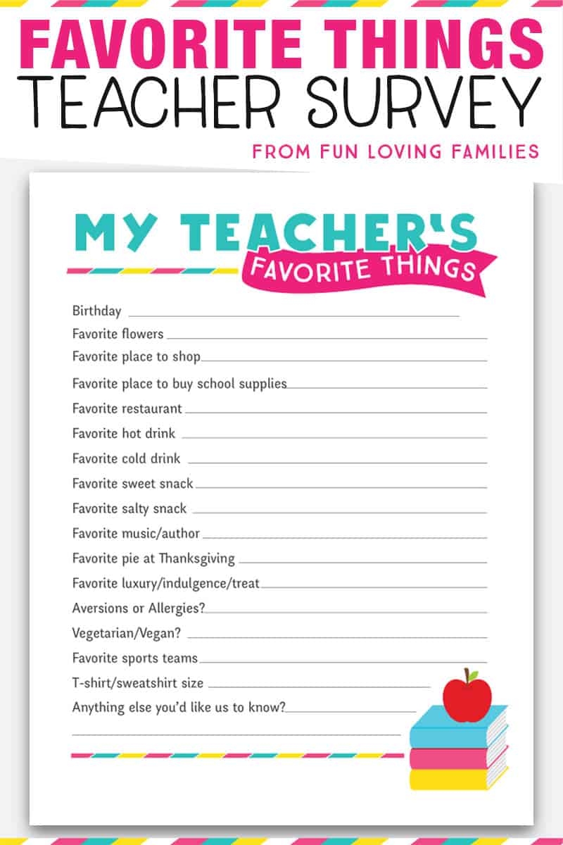 free printable teacher favorite things