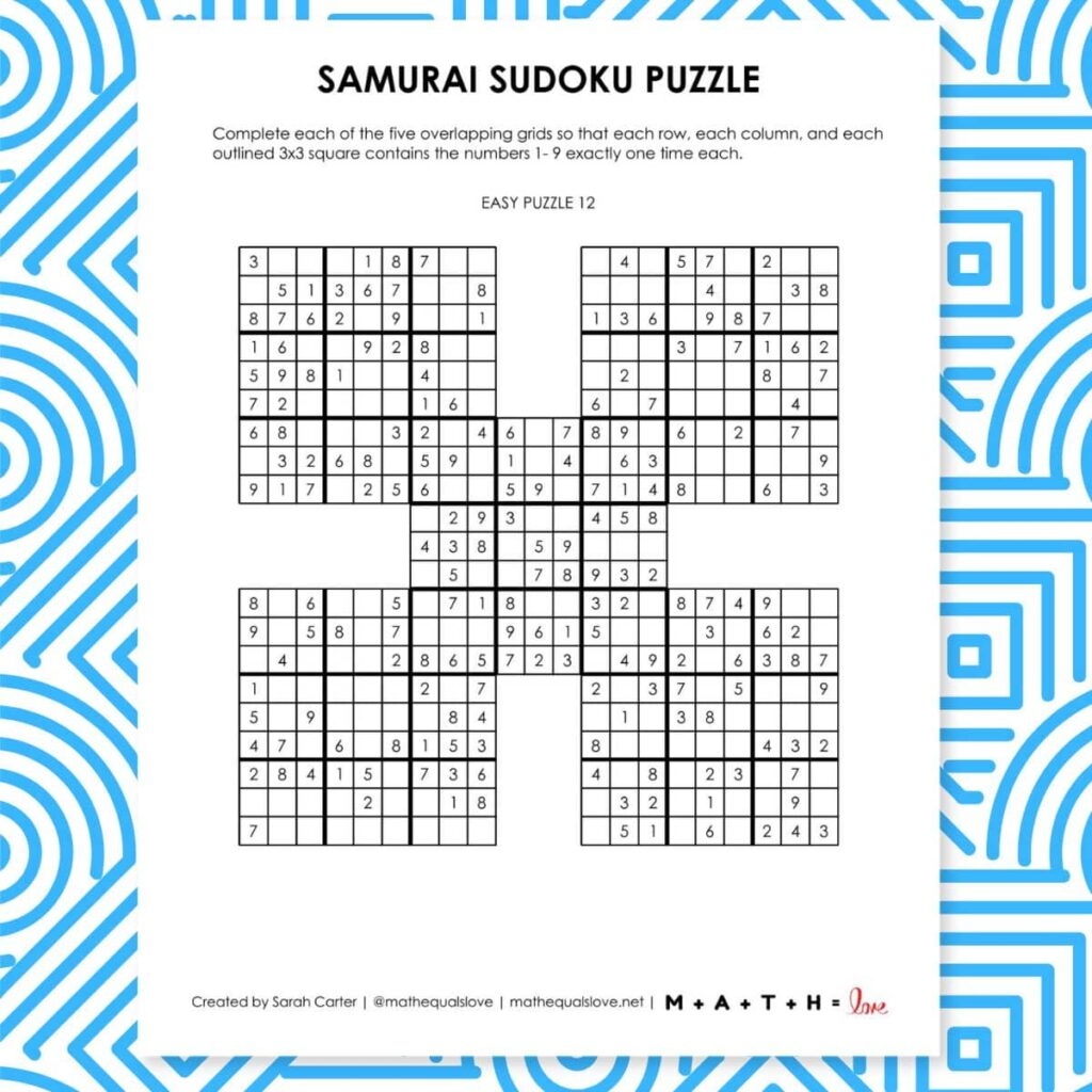 samurai sudoku free printable