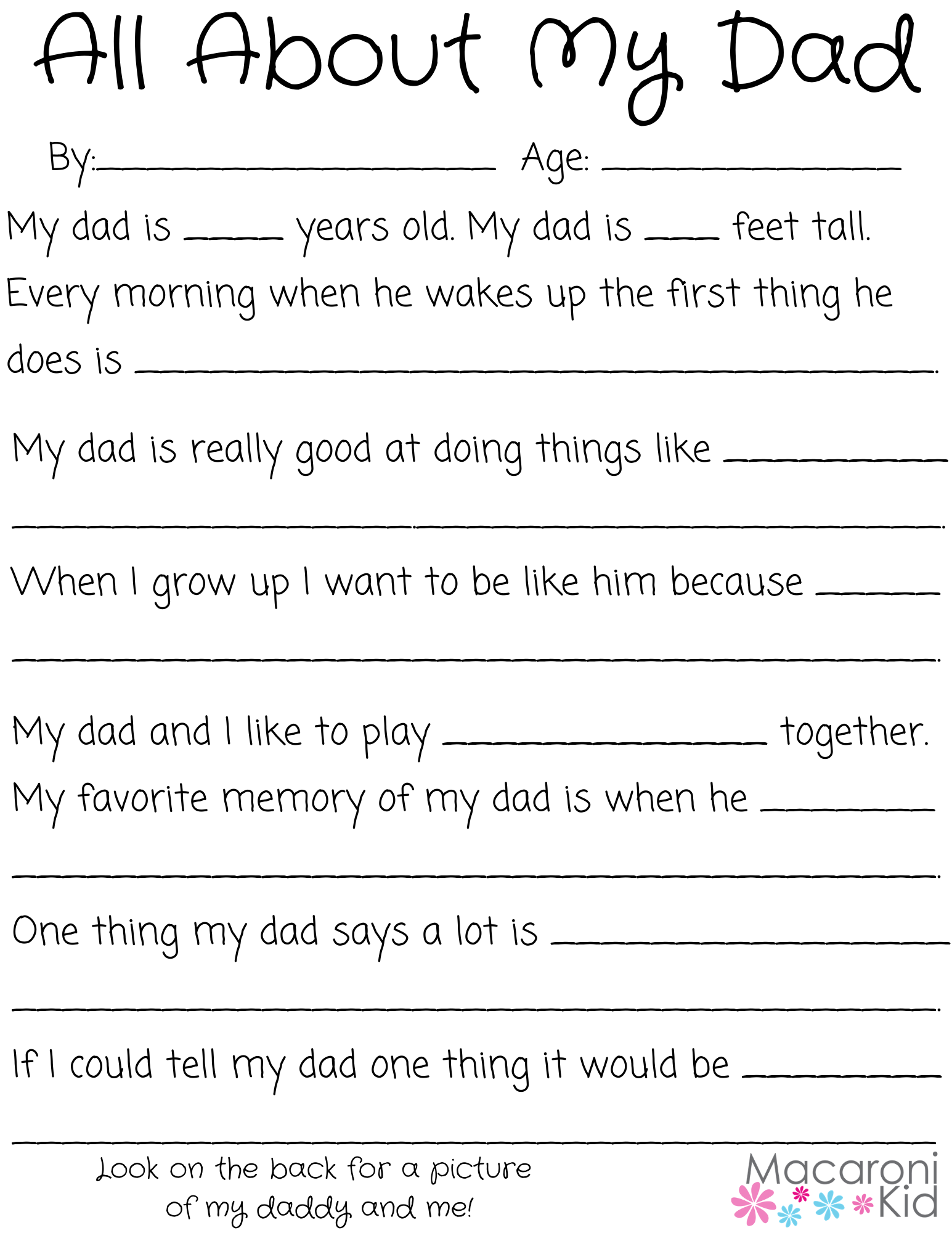 all about dad free printable