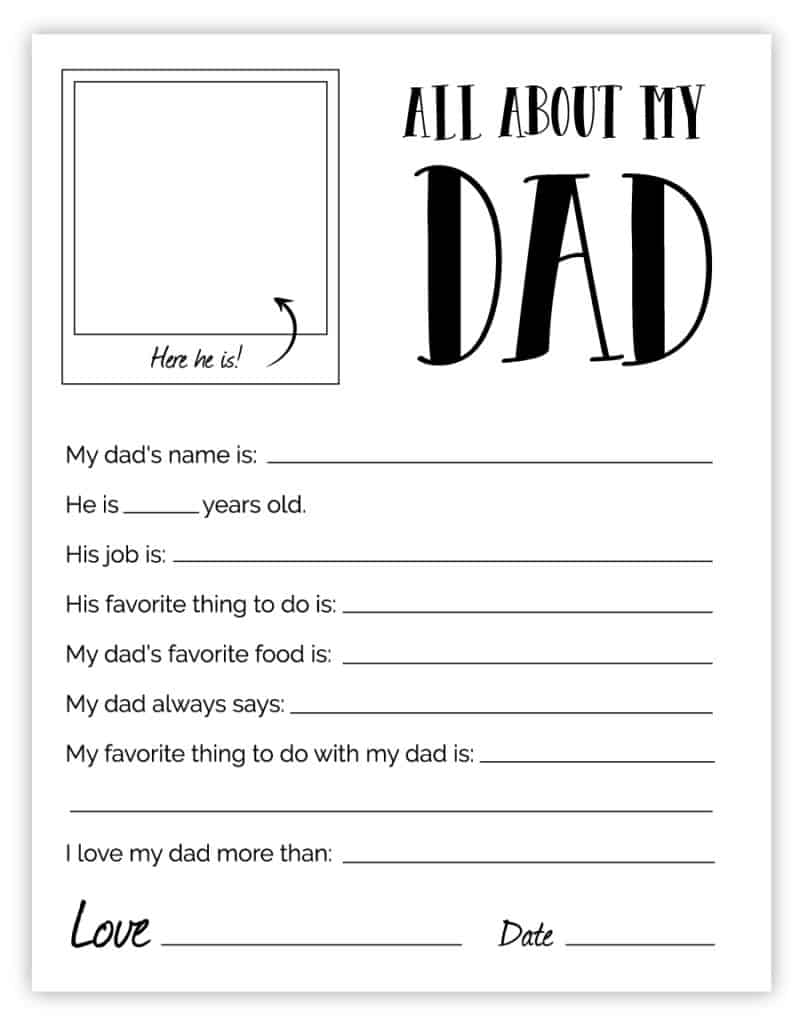 all about dad free printable