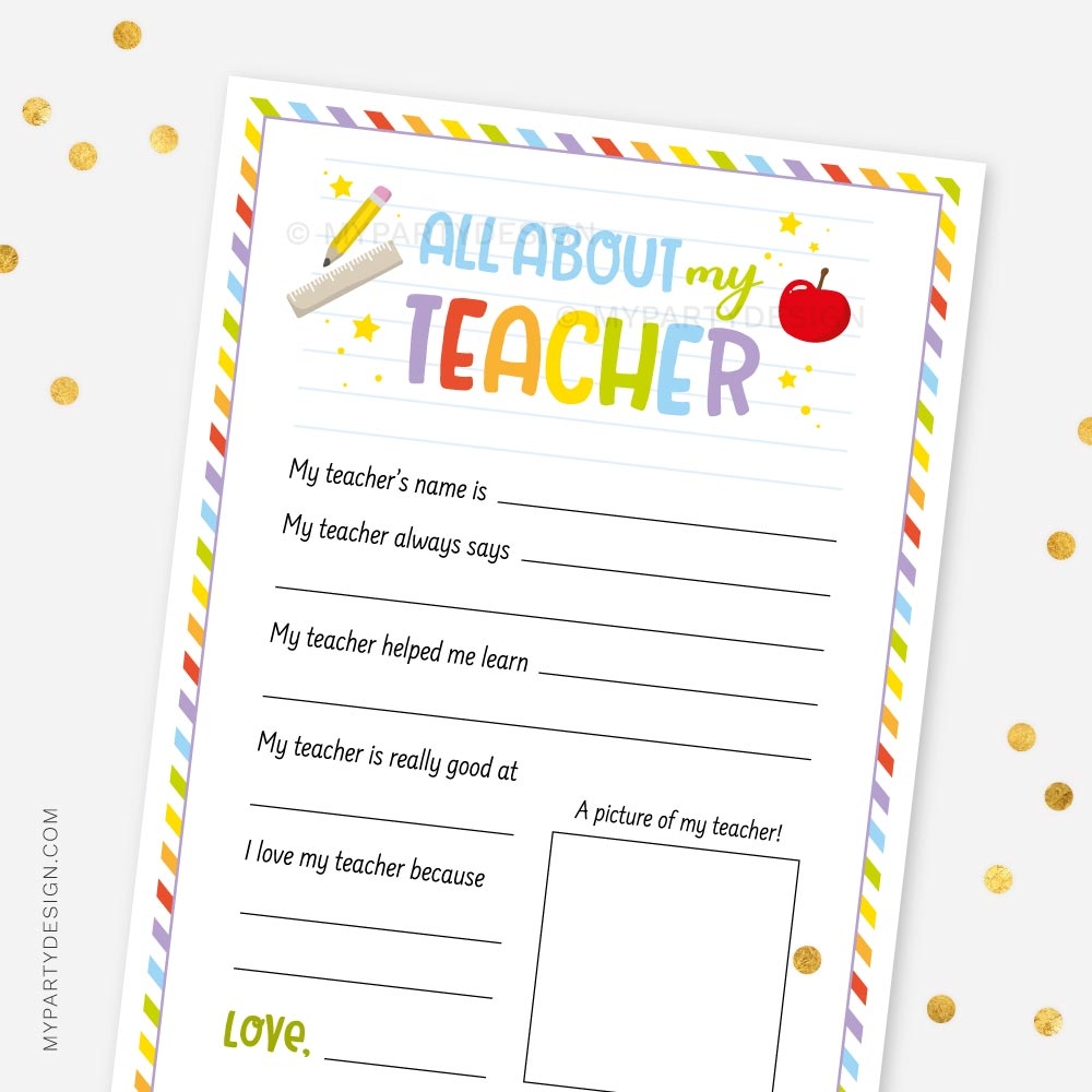 all about my teacher free printable