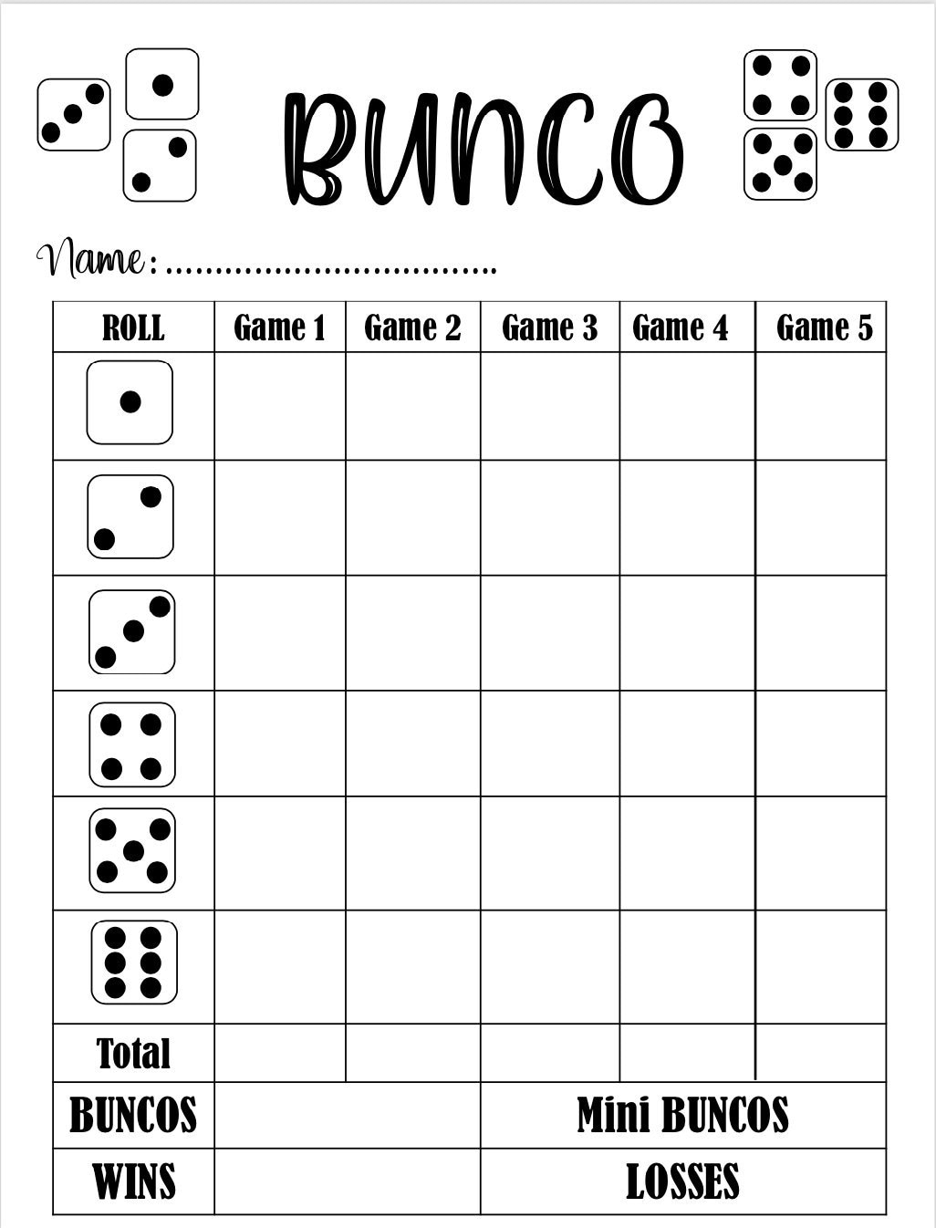 free printable bunco score sheets pdf