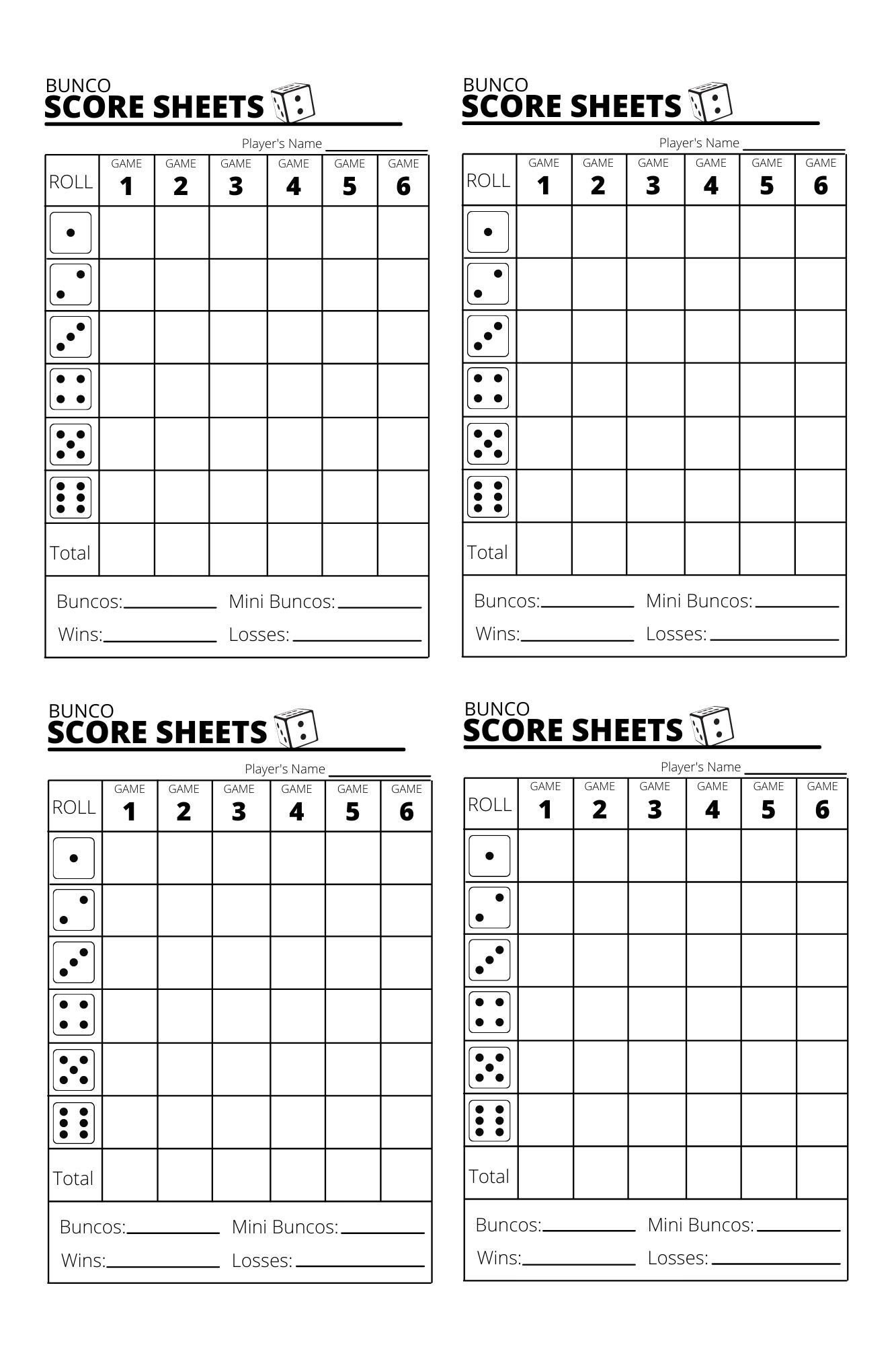 bunco score cards free printable