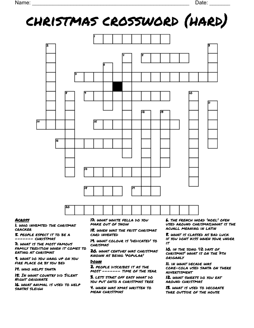 christmas crossword free printable
