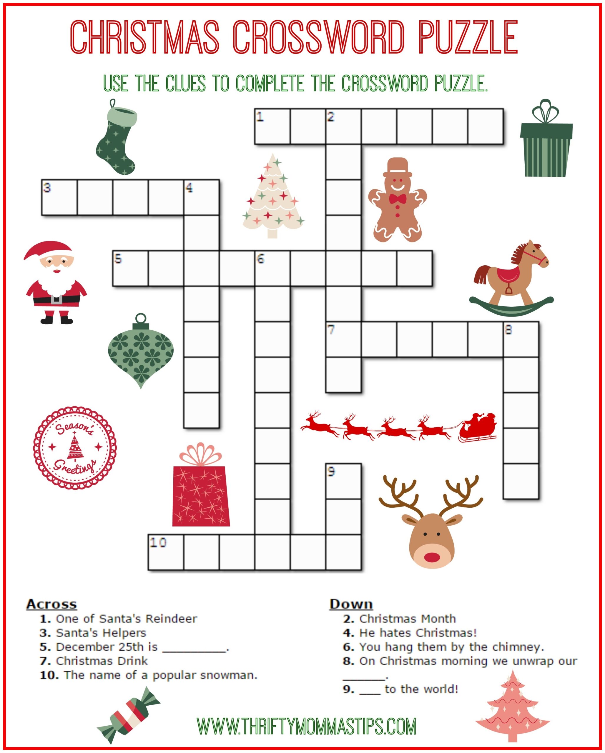 christmas crossword free printable