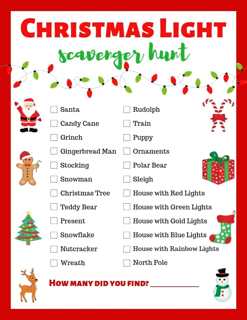 christmas light scavenger hunt free printable
