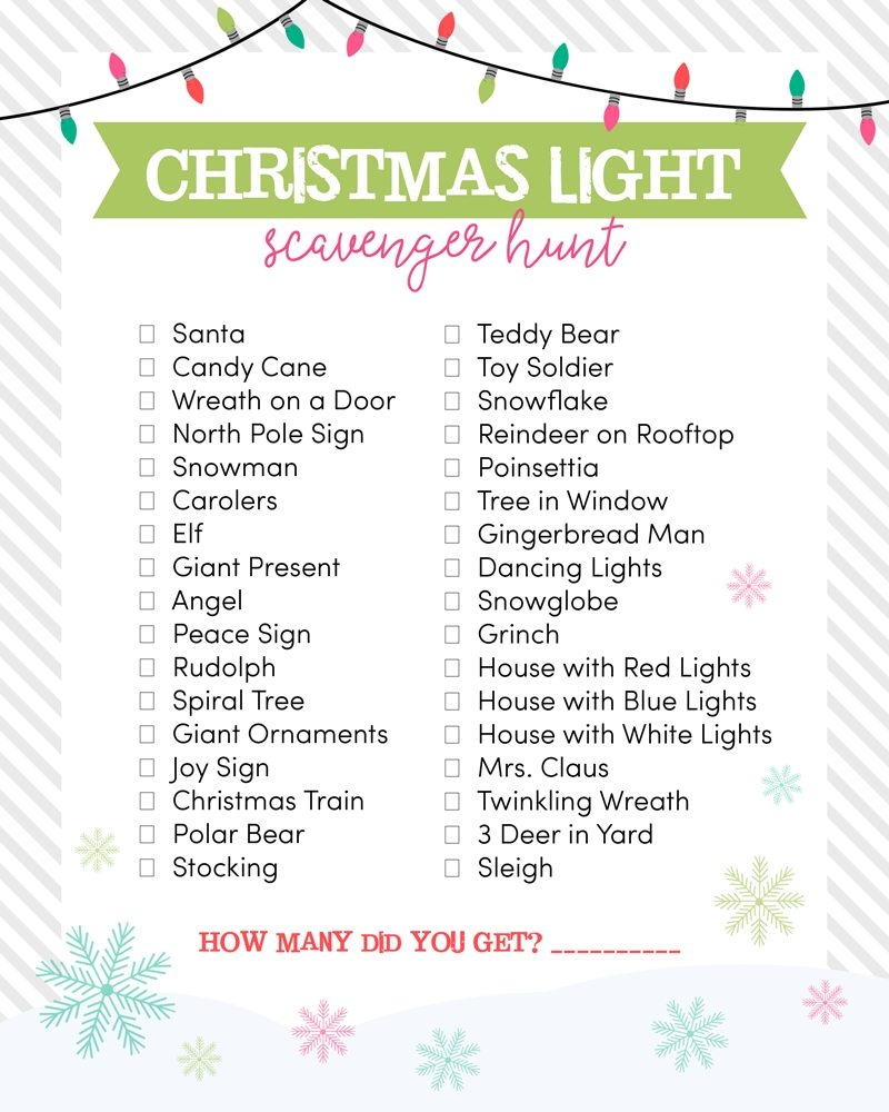 christmas light scavenger hunt free printable