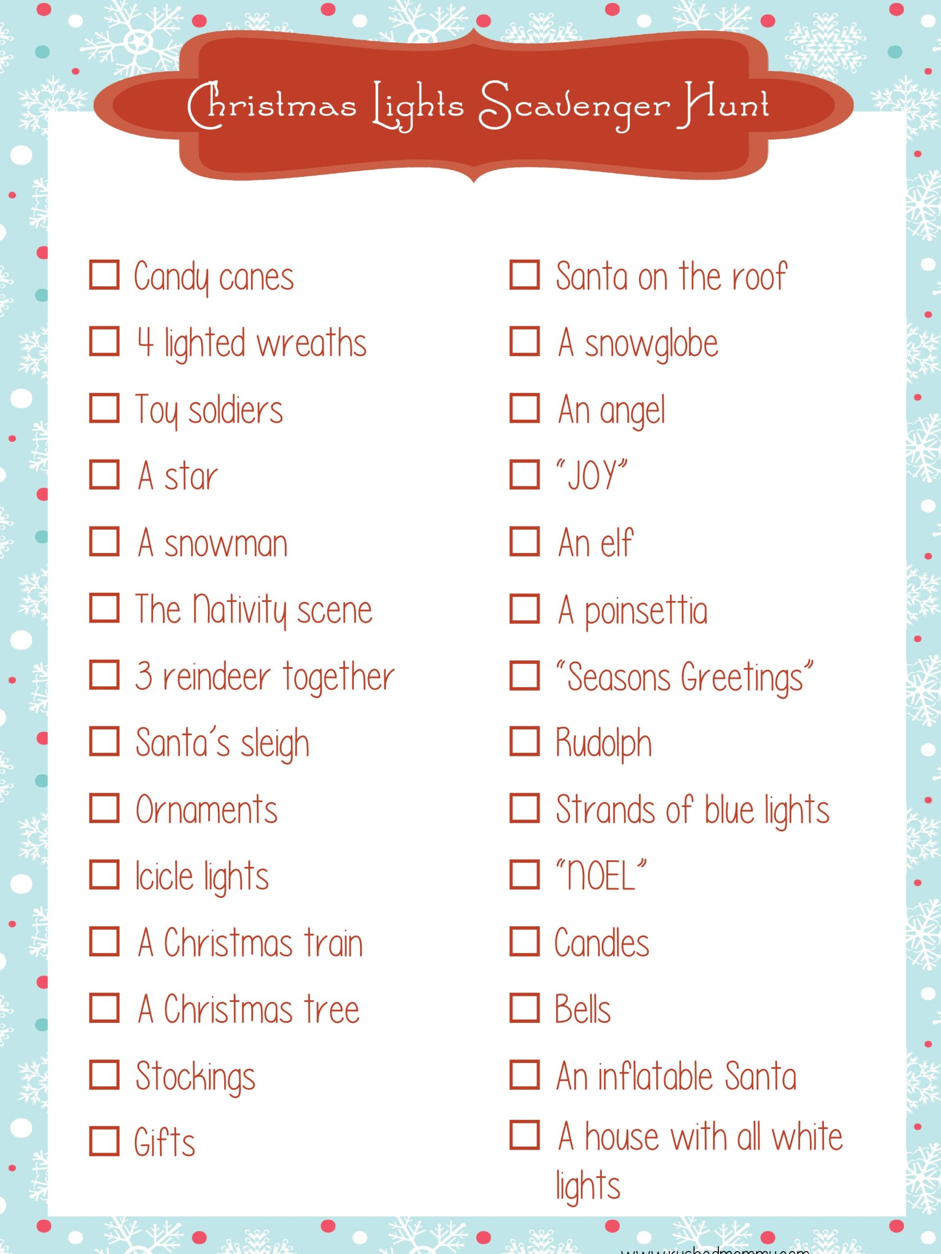 christmas light scavenger hunt free printable