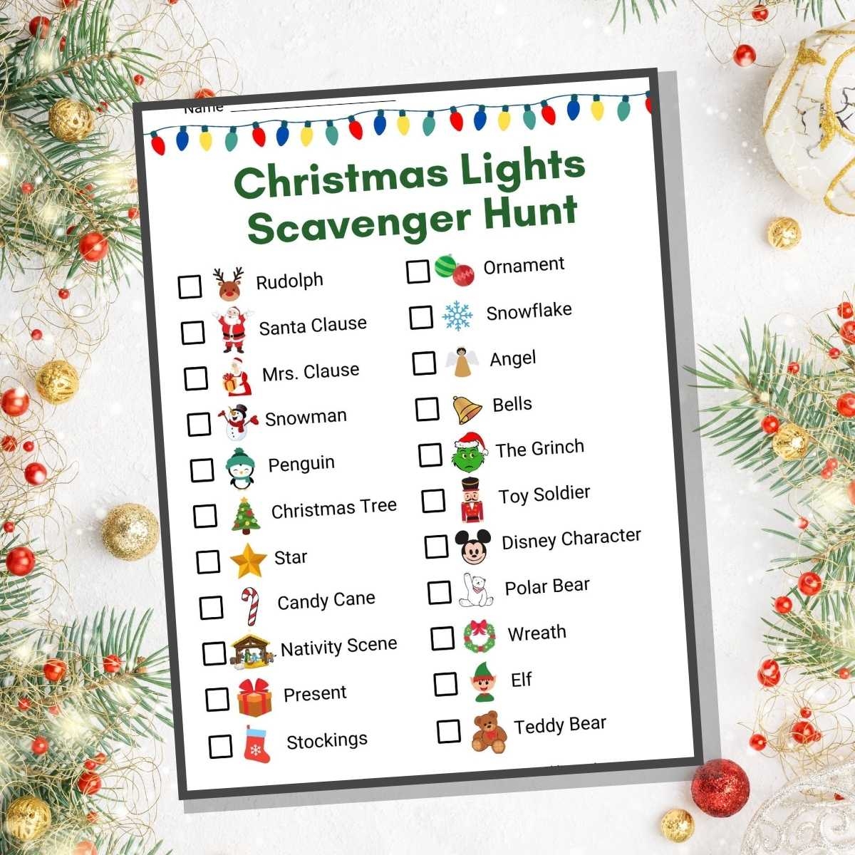 christmas light scavenger hunt free printable