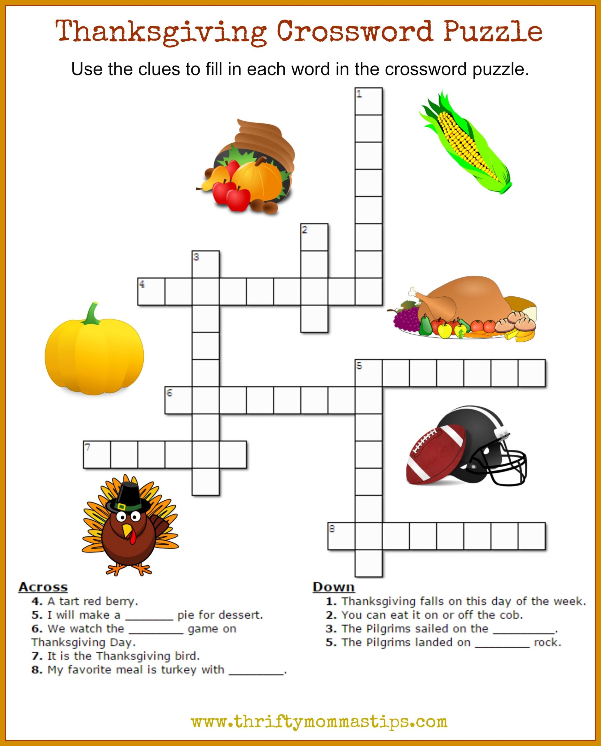 thanksgiving crossword free printable