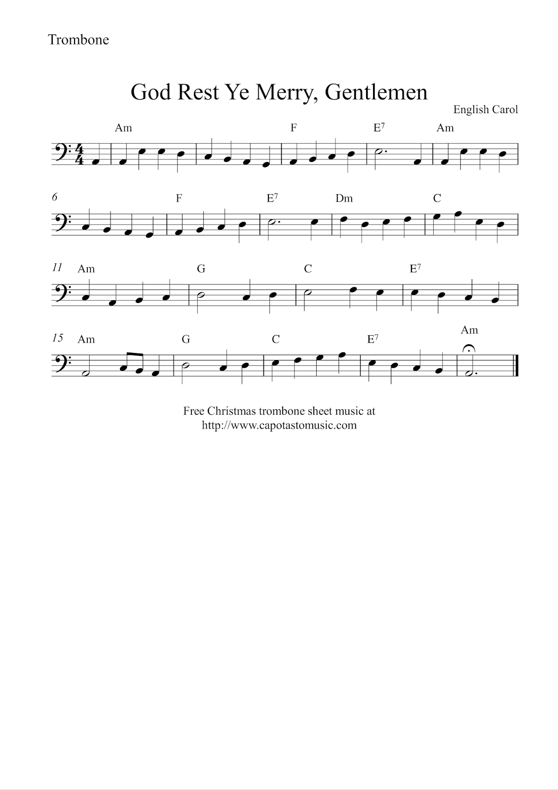 sheet music for trombone free printable