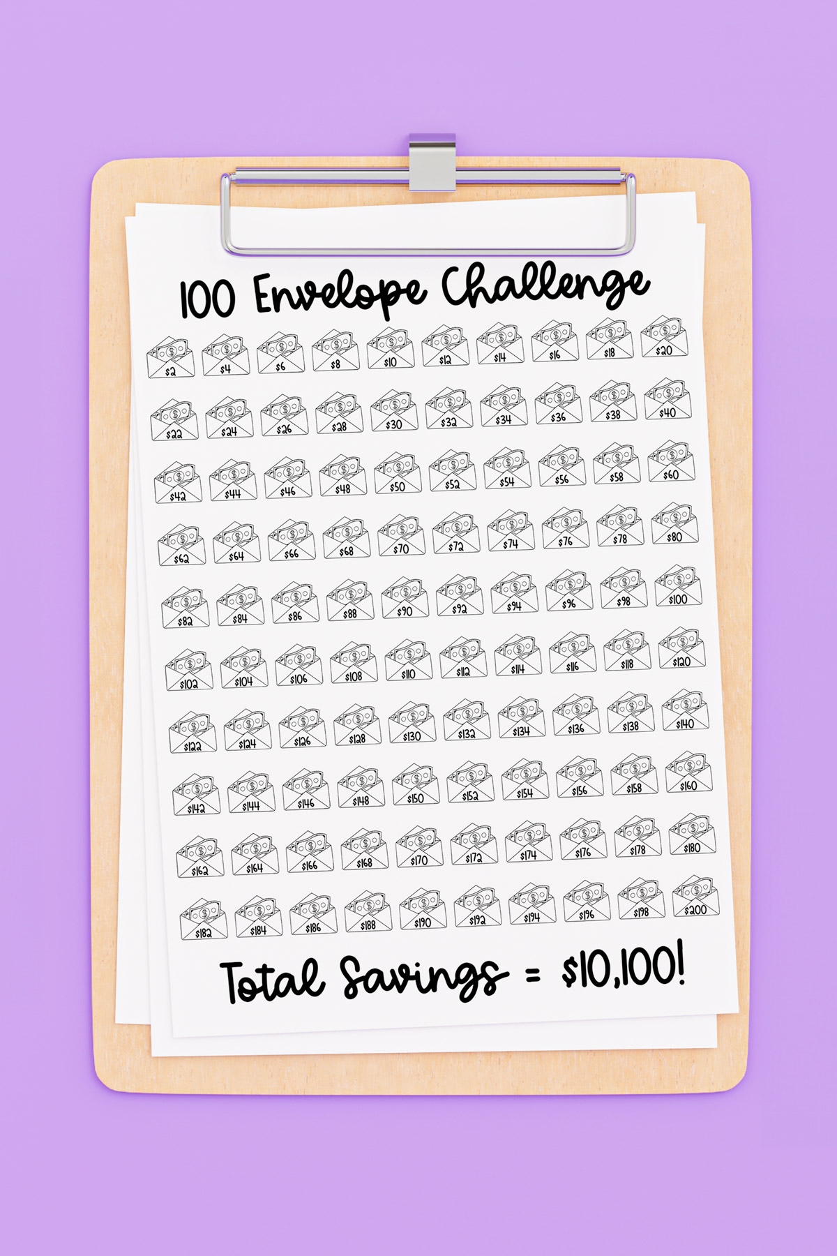 free printable 100 envelope challenge