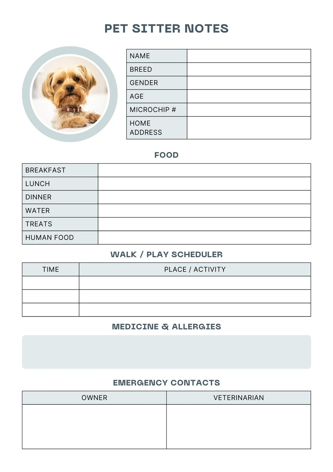 free printable pet sitting forms