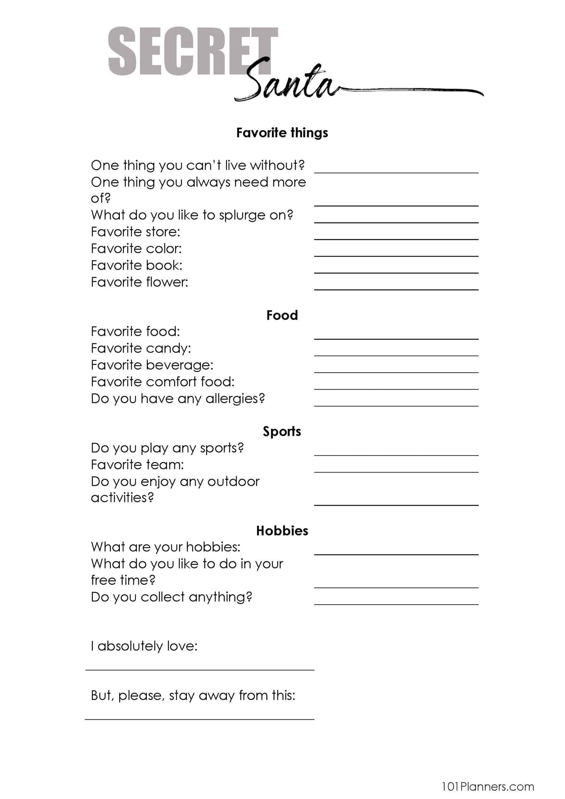 free printable secret santa worksheets