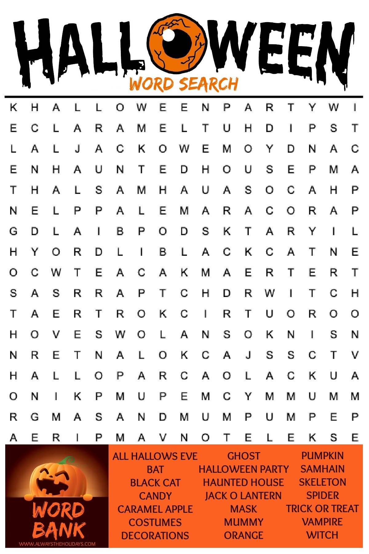 free printable halloween word search