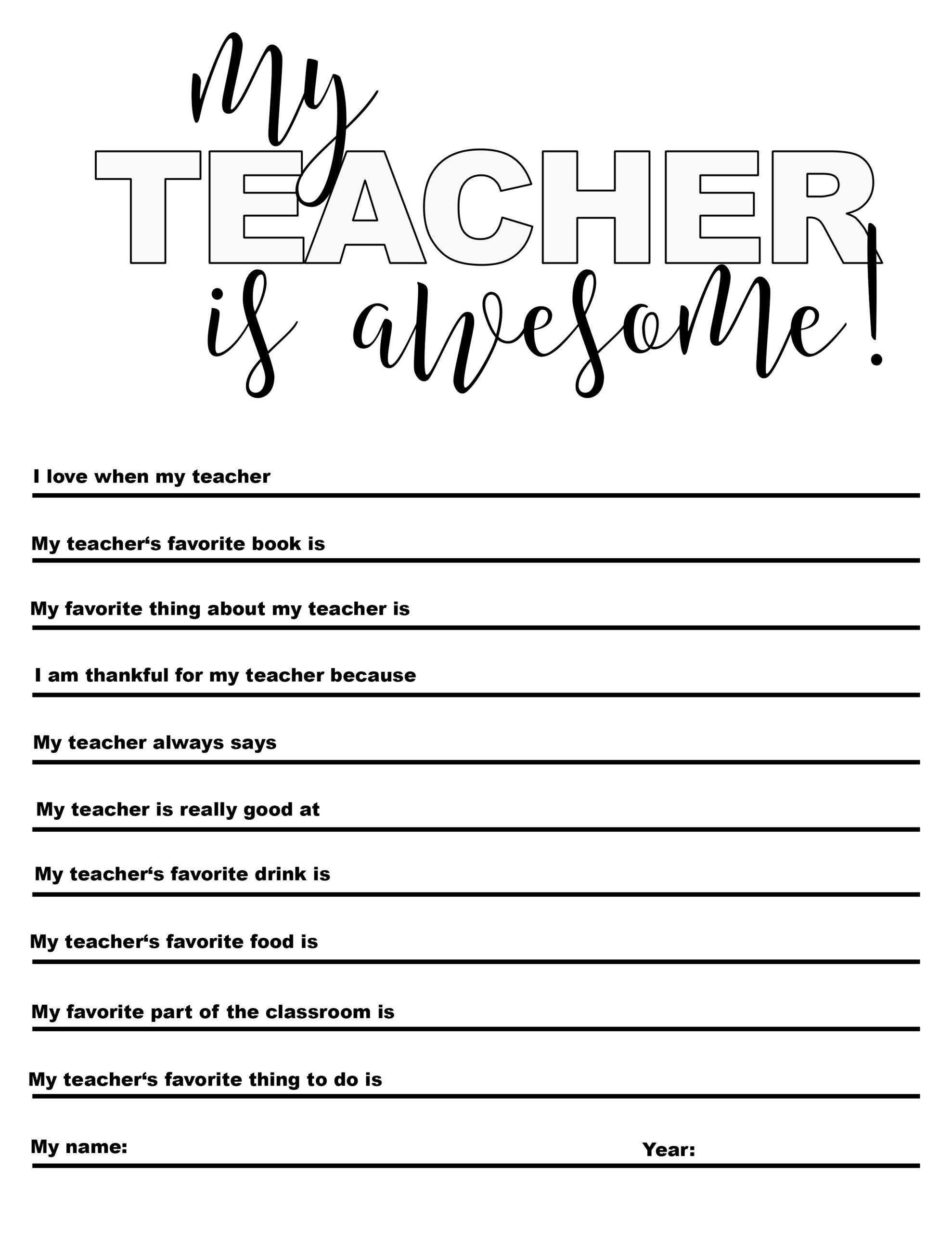 all about my teacher free printable