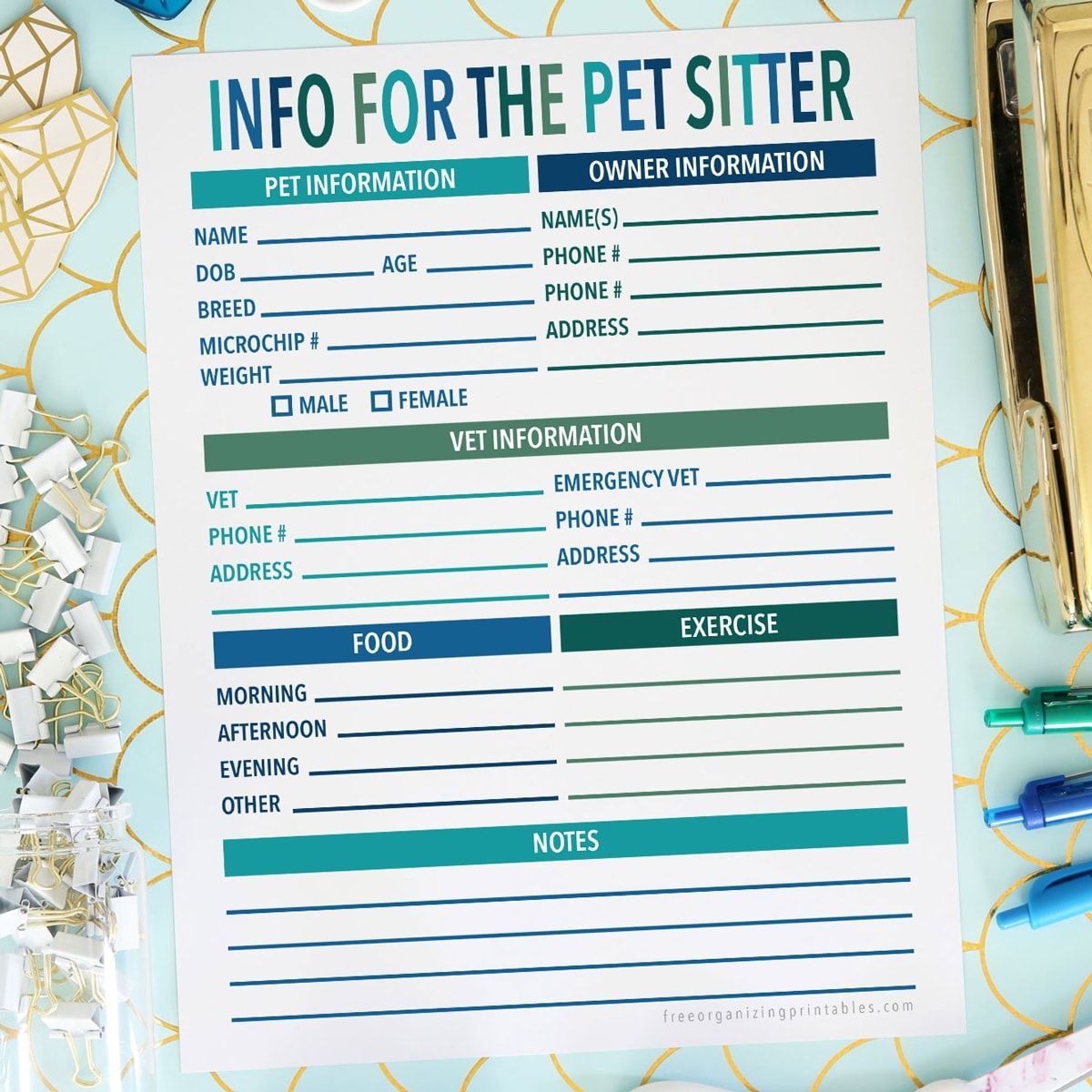 free printable pet sitting forms