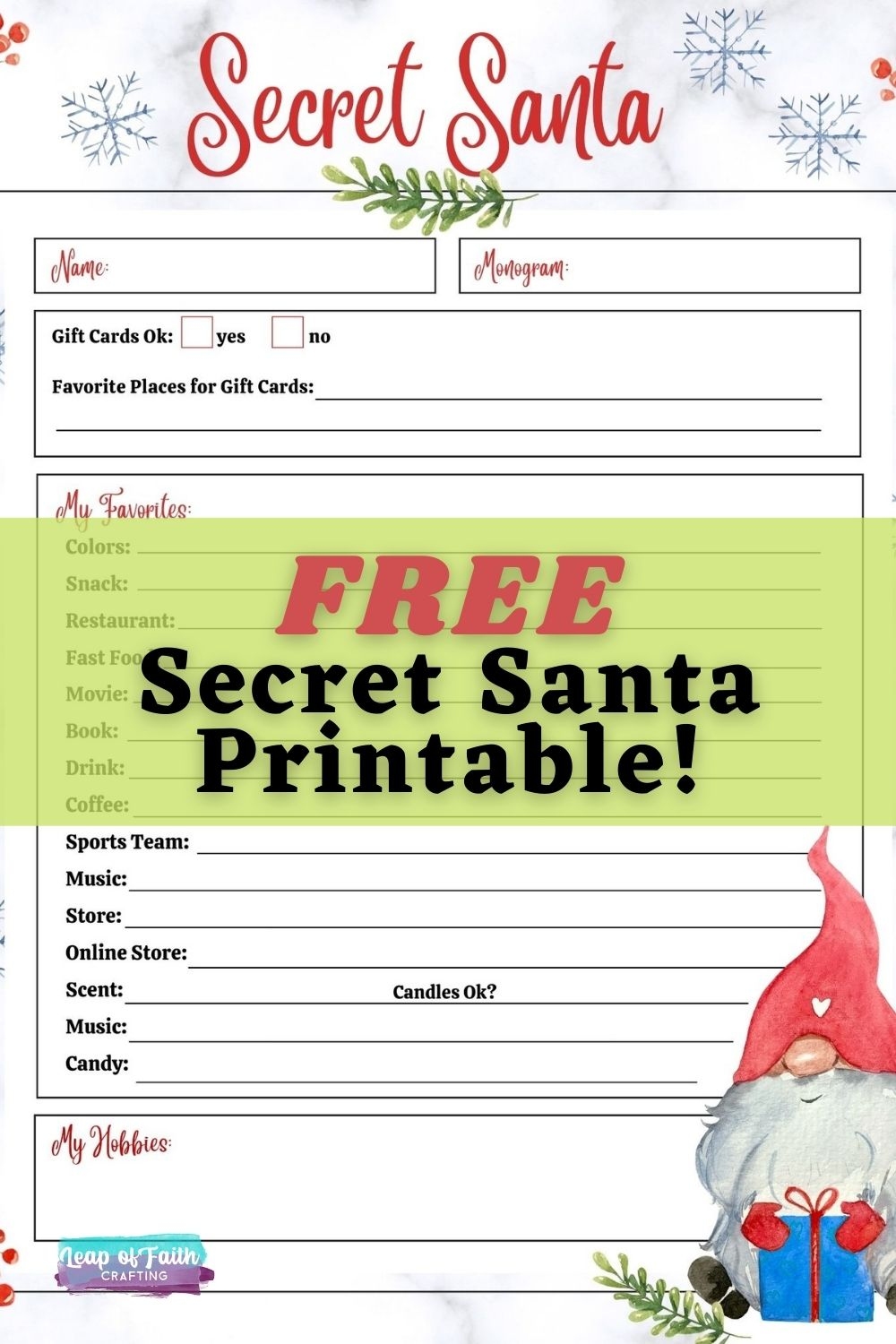 free printable secret santa worksheets
