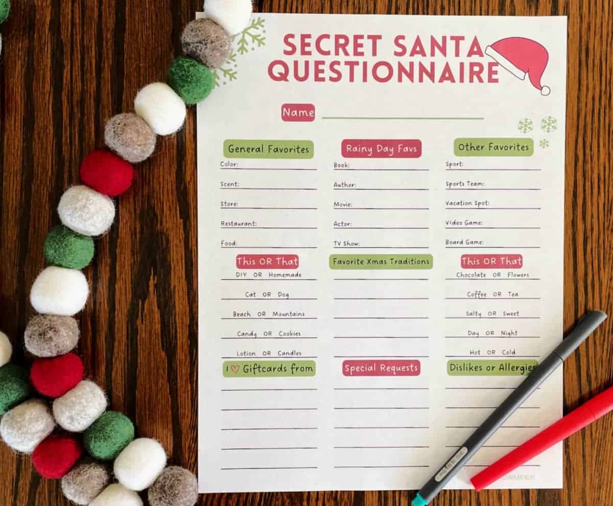 free printable secret santa worksheets
