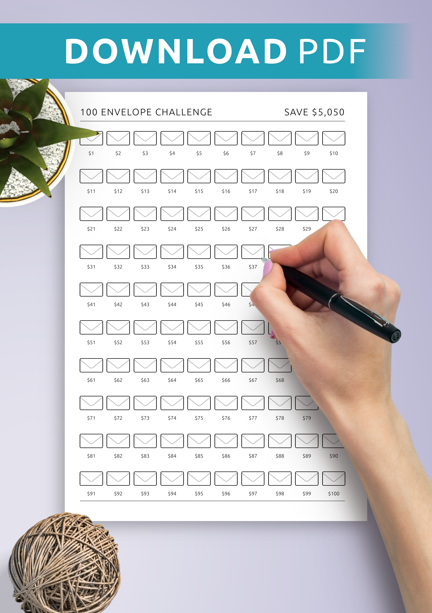 free printable 100 envelope challenge